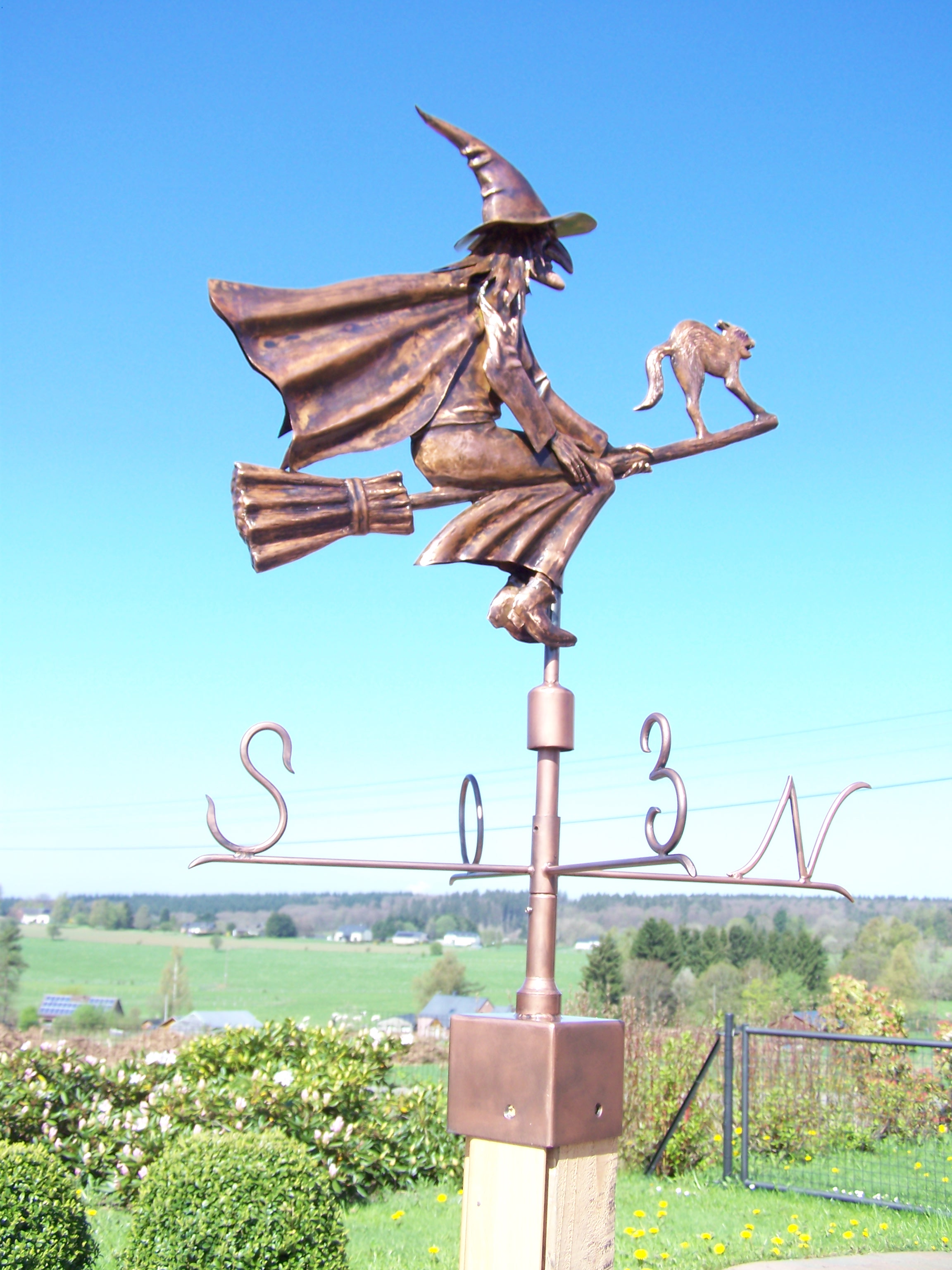 windwijzer, heks, kat, bezem, windvaan, vliegende,